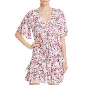 Aqua Top Tie Front Floral Crop Top Blouse Pink SZ L New